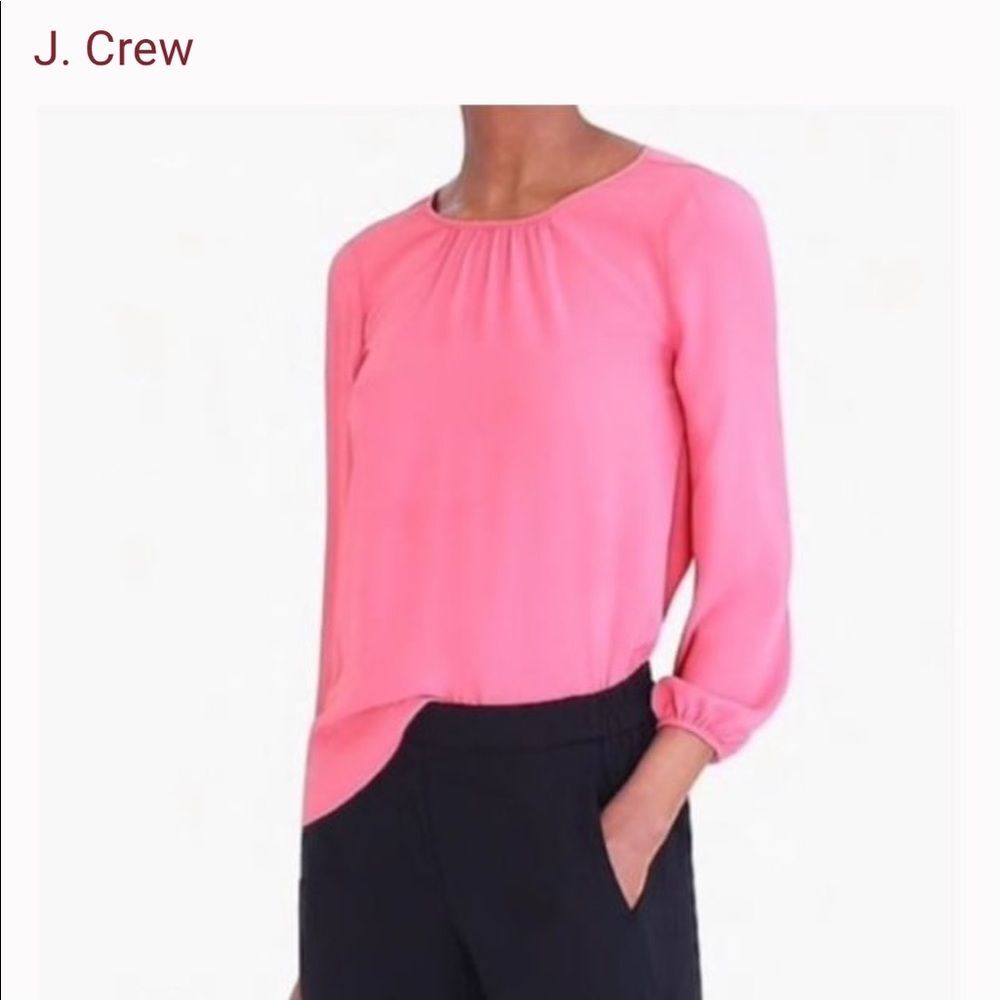 J Crew Womens Tie Keyhole Back Blouse Size 14  Pink Long Sleeve Office Workwear